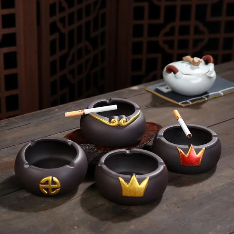 Purple Clay Ashtray Retro Ash Tray Creative Cigarette Holder Smoking Accessories Ceramic Crafts for Tea House Daily Use Supply