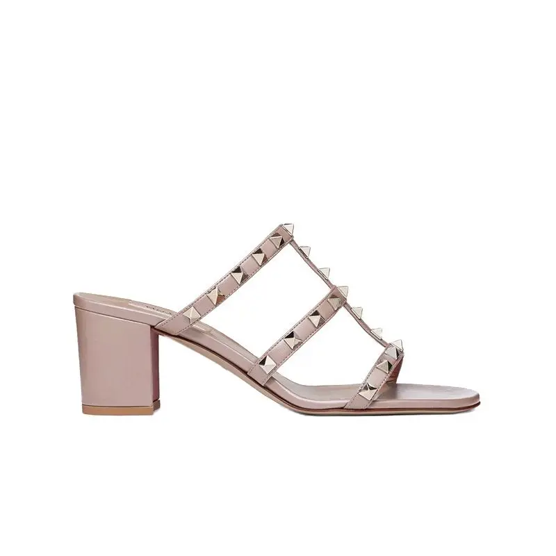 luxury women\'s shoes Gladiator shoes woman 2024 trend For Women\'s Sandals Summer Slippers Chunky Heel Leather Rivets High heels