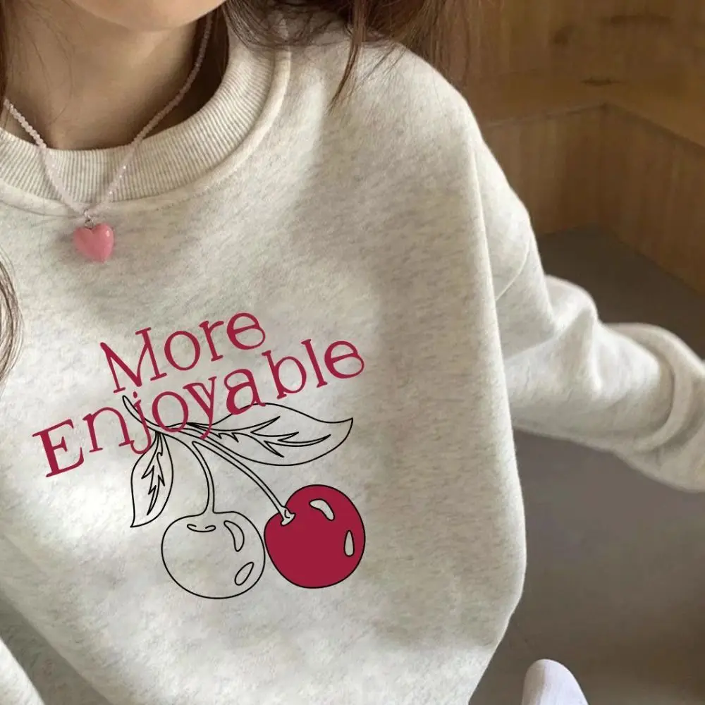 Printed Long Sleeve Fleece Top Loose Korean Ins Autumn Hoodie Top Sweet Cherry Girls Clothing Sweatshirts for Women Streetwear