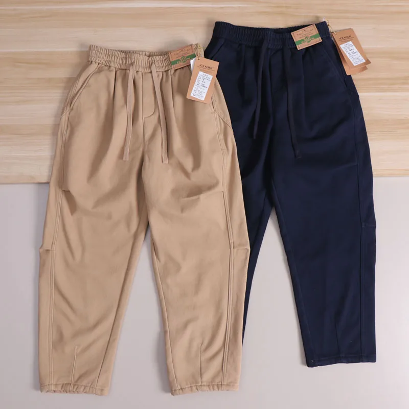 

American Sle Heavyweight 3D Curved Knife Waed Pure Cotton Autumn Winter Men's Pleated Loose Fce Casual Pants