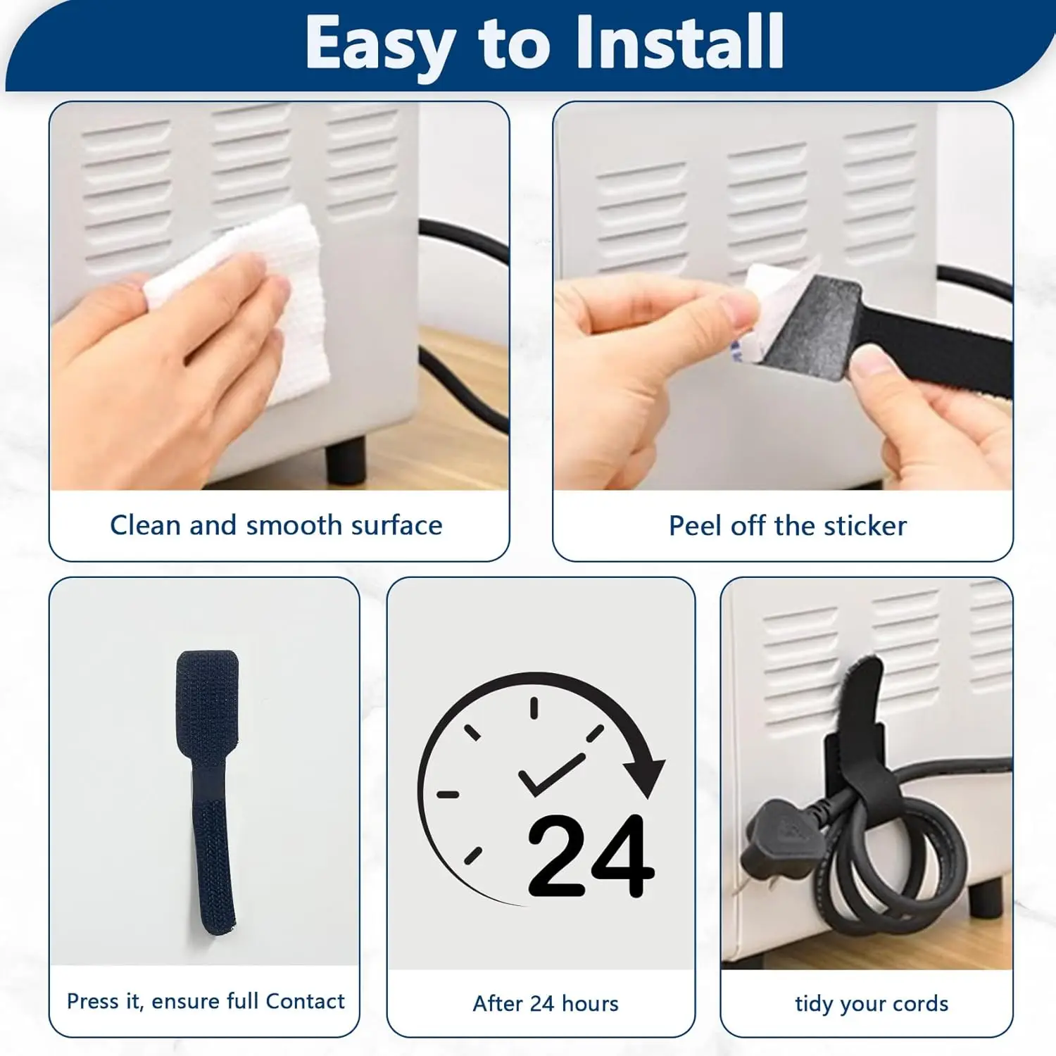 50 قطعة من ربطات الكابلات ذات الخطاف والحلقة، مشابك تنظيم الحبل ذاتية اللصق، إدارة أسلاك تحت المكتب للتلفزيون والكمبيوتر الشخصي والكمبيوتر المحمول، باللون الأسود