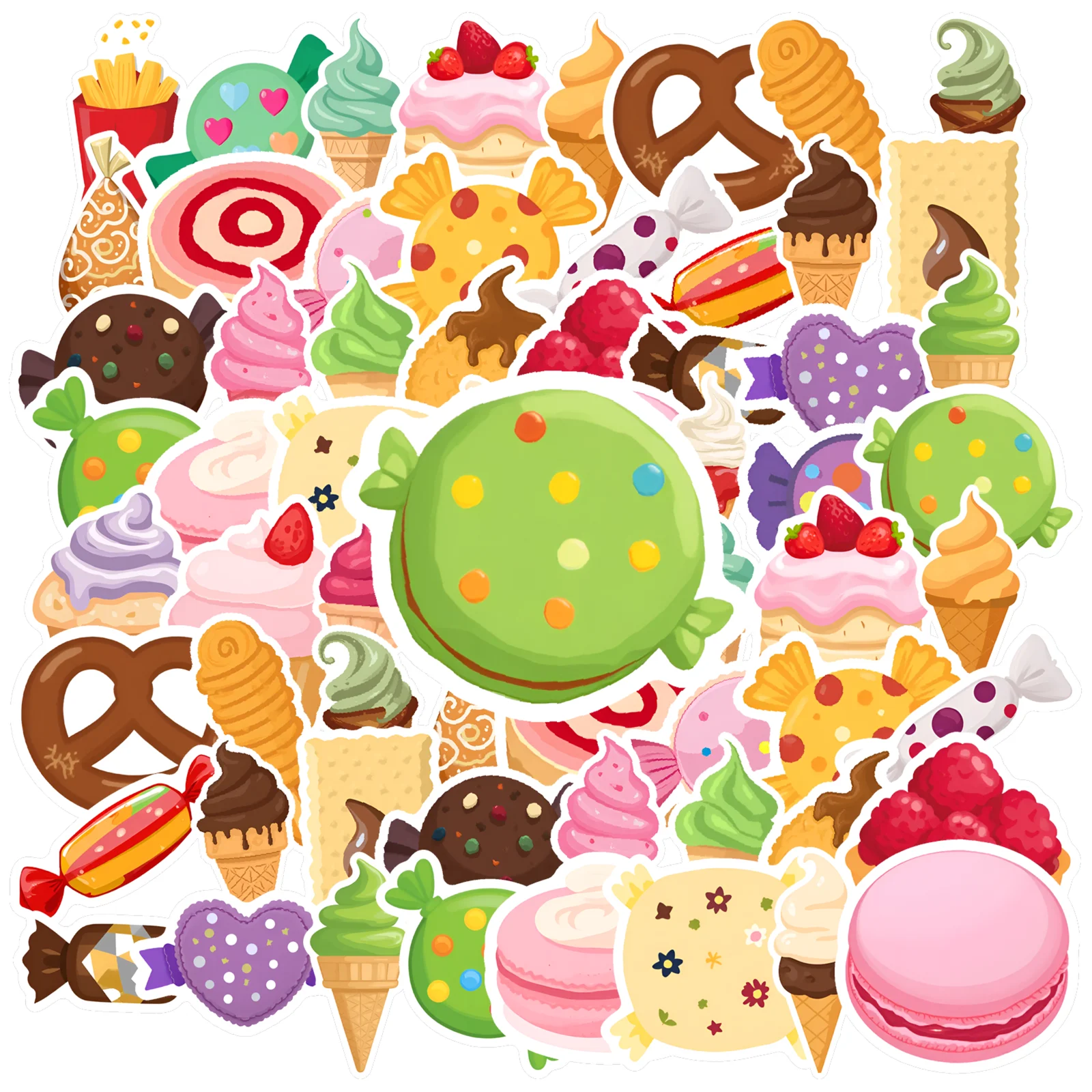 35pcs-50pcs Whimsical Desserts Stickers Cartoon Candy Funny Stickers Teacher Reward Stickers For DIY Phone Laptop Scrapbook