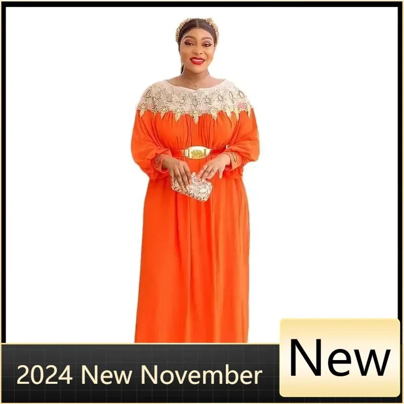 

Elegant Plus Size African Party Dresses for Women 2025 Long Sleeve Evening Gown Elegant Christmas Muslim Chiffon Maxi Dress Robe