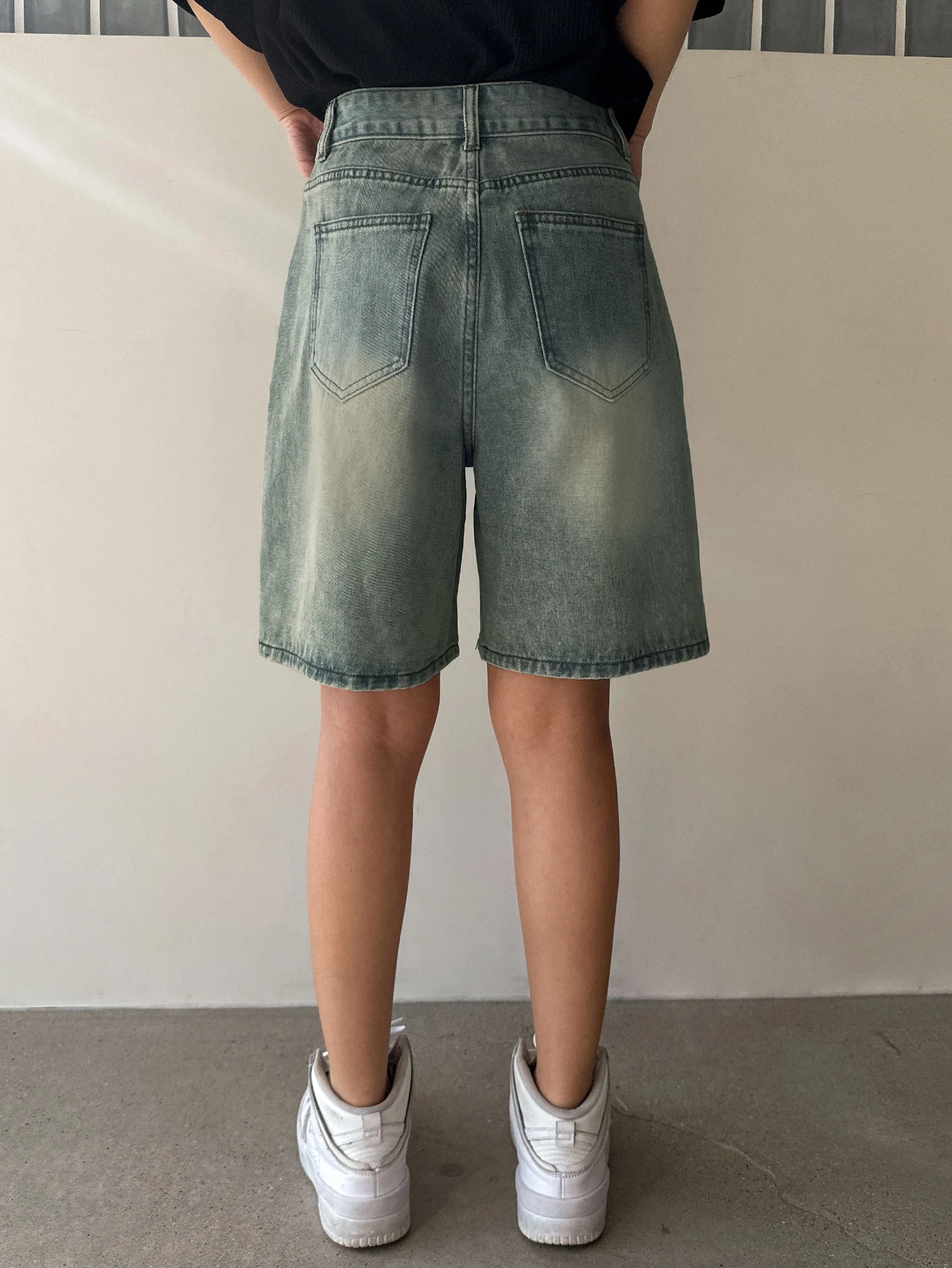 vintage  style denim shorts women's new high-waisted loose straight A-line wide leg mid-length pants denim shorts