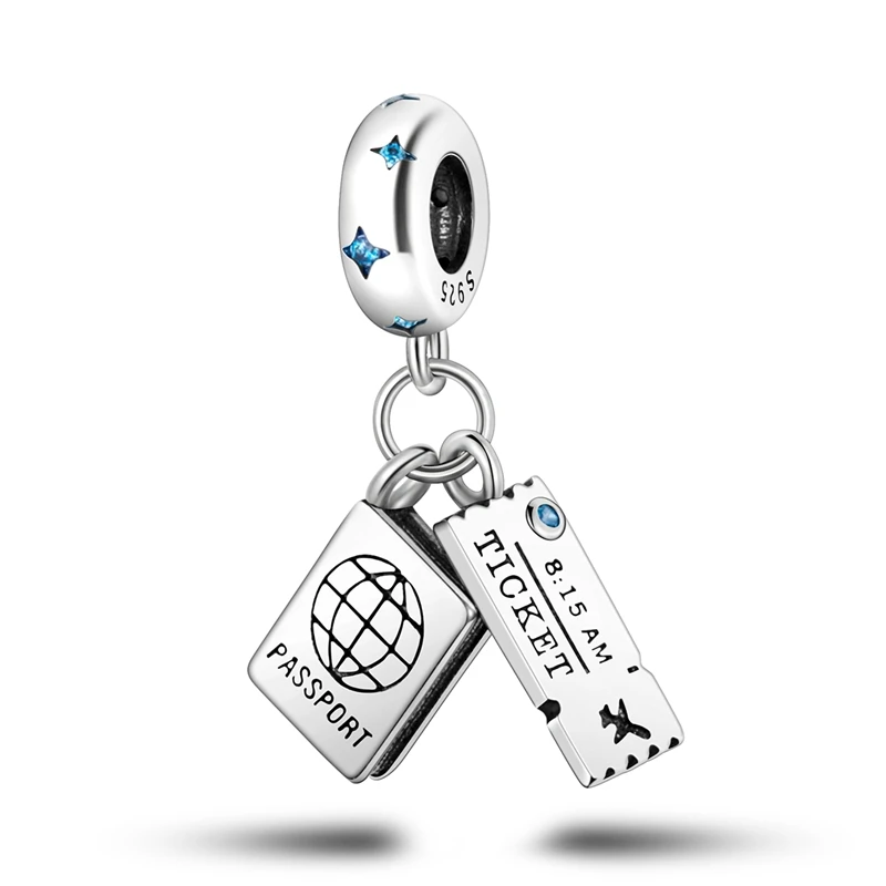 925 Sterling Silber Charms Perlen Reisepass Flugzeug Koffer Anhänger Passend für Original Armband DIY Schmuck Geschenk für Frauen – Detail 13