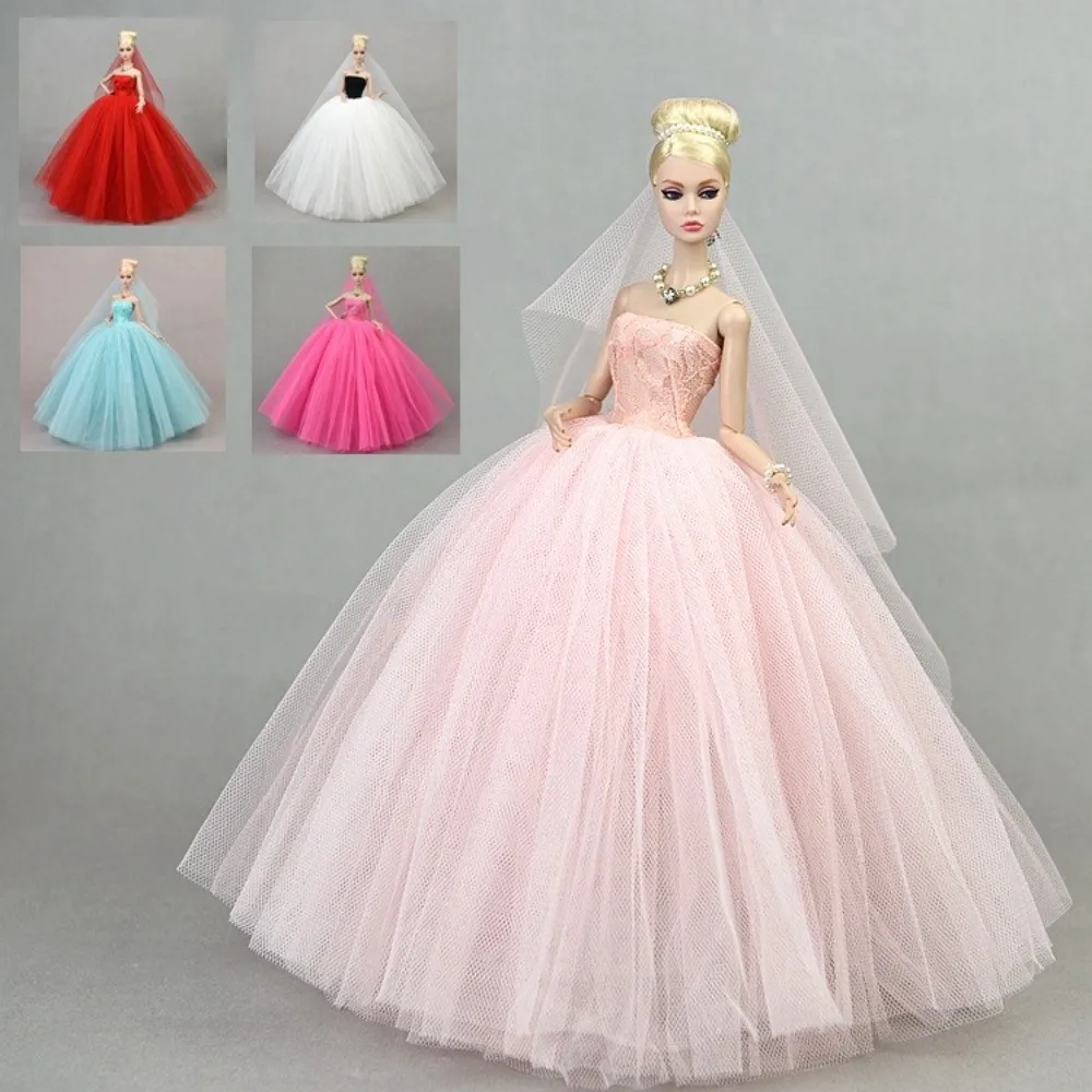 

Colorful High Quality Wedding Dress for Doll Bridal Clothes Princess Party Gown Dresses Outfits With Veil 1/6 Accessories