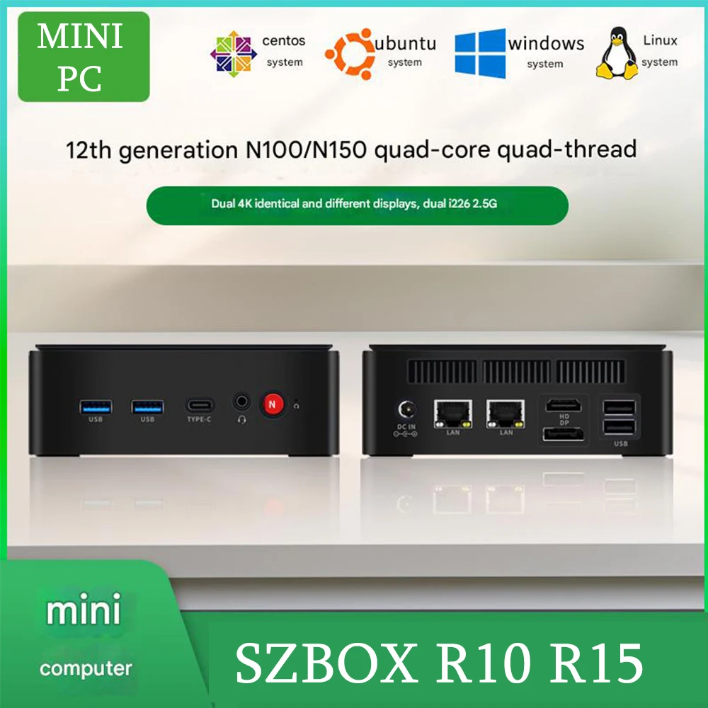 كمبيوتر صغير SZBOX R15 Intel N150 يعمل بنظام التشغيل Windows 11 Pro WiFi 6 بلوتوث DDR5 M.2 NVMe SSD Dual 2.5G LAN HDMI DP كمبيوتر مكتبي #2