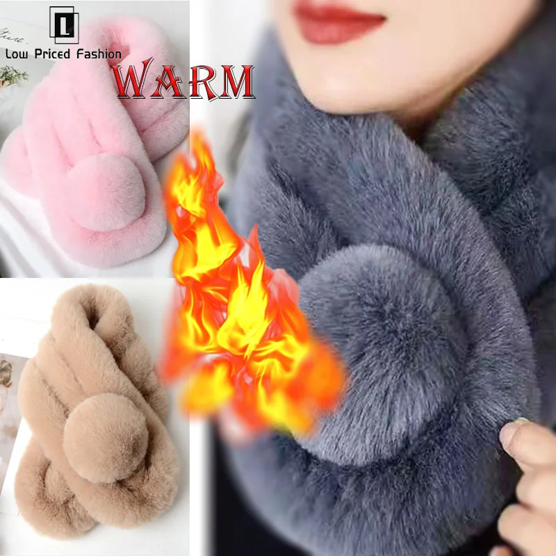 

Faux Rex Rabbit Fur Scarf Male Female Winter Thickened Warm Double-sided Neck Cover Neck Protection Faux Fur Plush Scarf