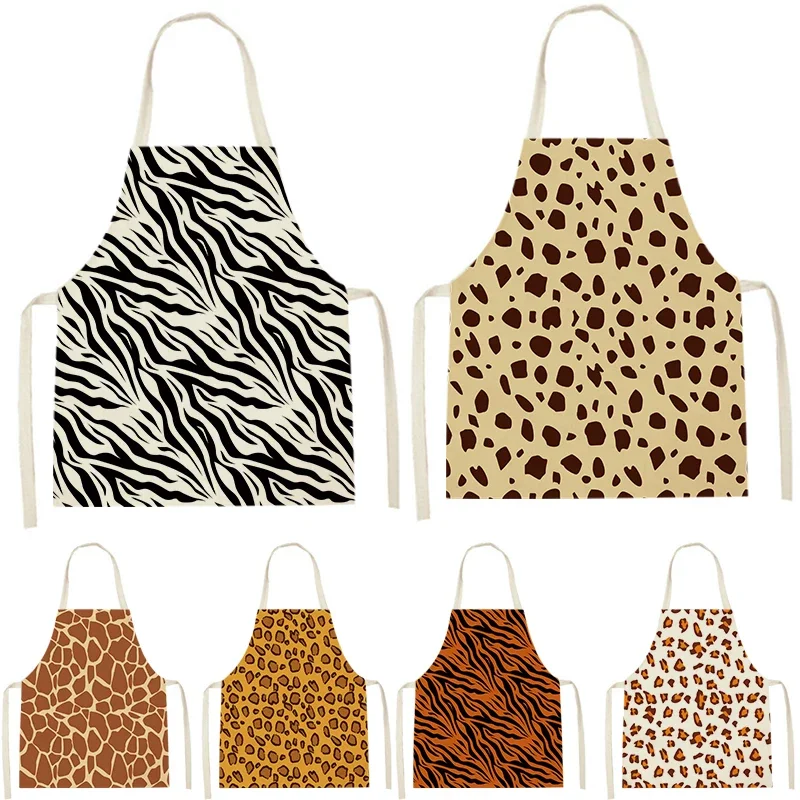 Custom Apron Leopard Print Sleeveless Apron Home Cooking Baking Kitchen Linen Apron Nail Salon Coffee Shop Cleaning Accessories