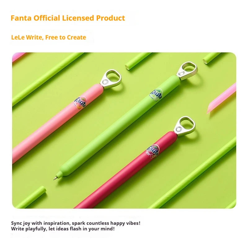 KACO Fanta Co-branded POPUP Side Press Fun Pull Ring Gel Pen,0.5Smooth Dual Bead ST Ultra Precision Pen Tip Quick-dry Stationery