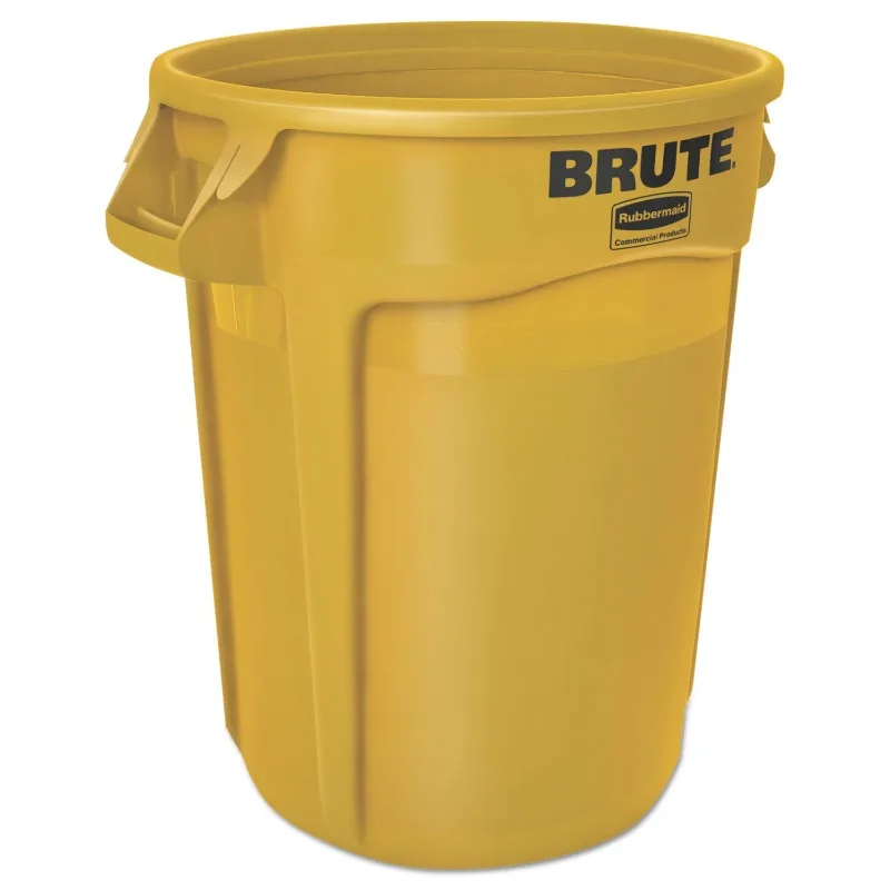 Rubbermaid Commercial Products BRUTE 32G Yellow Vented Trash Container, for Landscapers/Construction Sites/Restaurants/Back