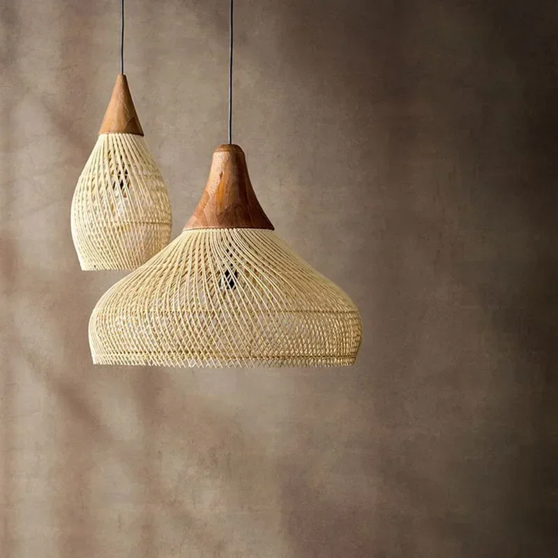 30/40/50/60cm Japanese Style Handmade Woven Rattan Pendant Lamp Creative Home Living Room Dining Room Decor E27 Chandelier Light