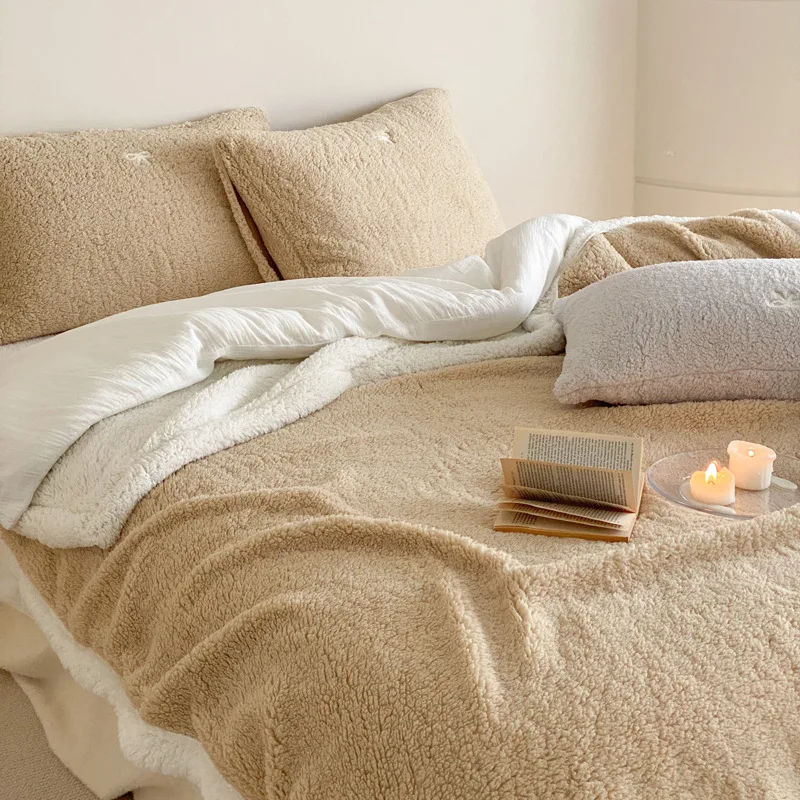 Winter Thick Faux Lamb Fleece Bedding Blanket Double Sided Coral Fleece Throw Sofa Office Nap Blanket for Air Conditioning