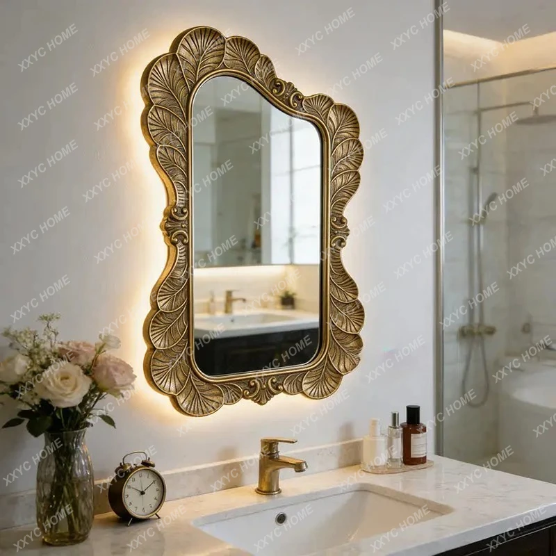 Q  retro carved bathroom mirror household porch fireplace special-shaped decorative mirror  style