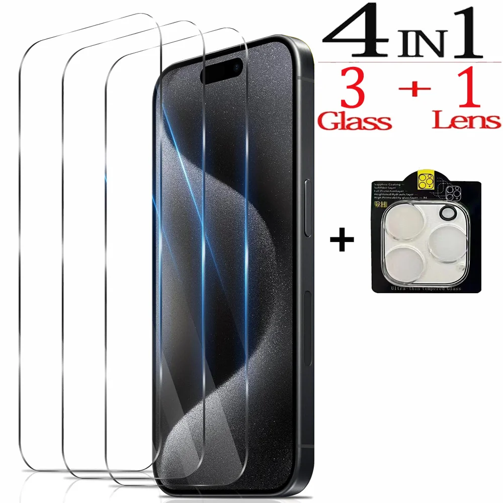 

9H Camera Lens & Screen Protector For iPhone 17 16 15 Pro Max Tempered Glass For iPhone 15 14 13 Pro Screen