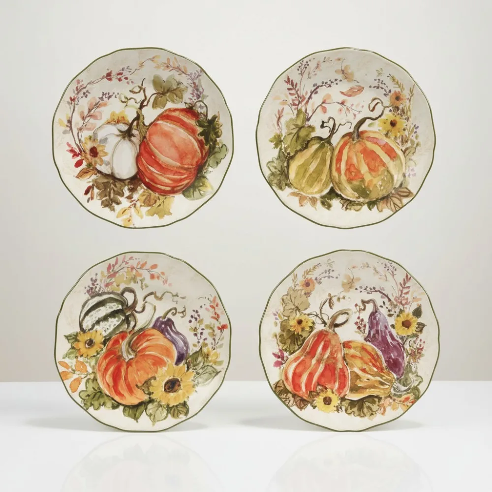 

Colorful Harvest Morning Salad Dessert Plates Set of 4, Durable Earthenware for Casual Dining and Entertaining