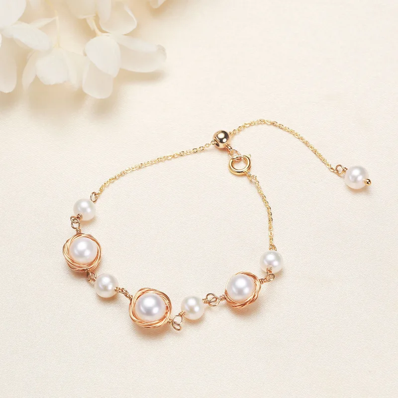 Zhuji natural freshwater pearl jewelry set 18k gold hand-wound design bridal wedding dinner sparkling accessories