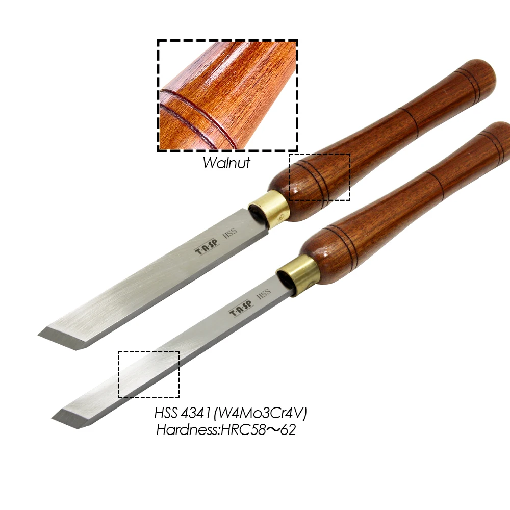 TASP HSS Wood Lathe Skew Chisel Woodturning Tools Walnut Handle Woodworking Turning Gouge, 420mm, 25mm, 15mm