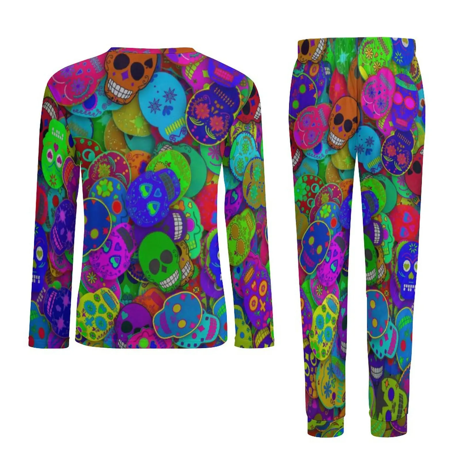 Rainbow Sugar Skull Pajamas Male Colorful Mayhem Trendy Sleepwear Autumn Long Sleeves Two Piece Sleep Graphic Pajama Sets