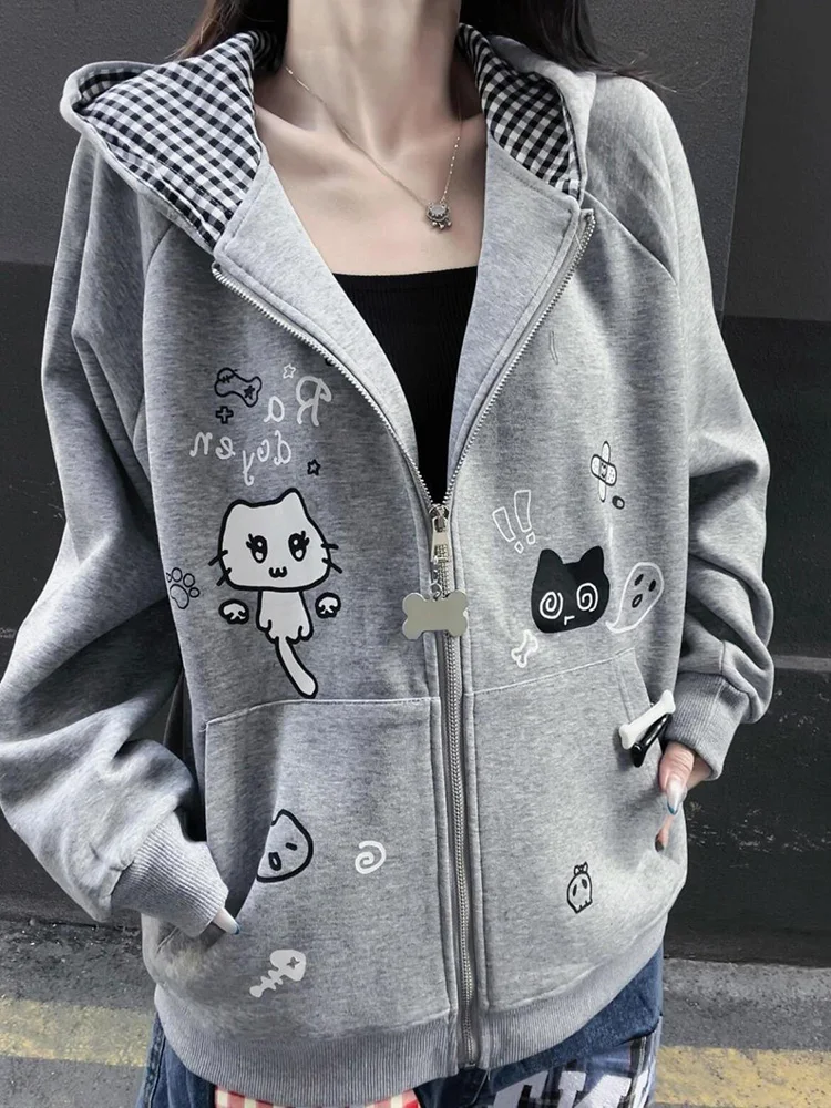 

Zoki Y2K Harajuku толстовки с героями мультфильмов женские винтажные японские кошачьи уши милый свитшот осень повседневные топы в стиле преппи с длинными рукавами в стиле ретро