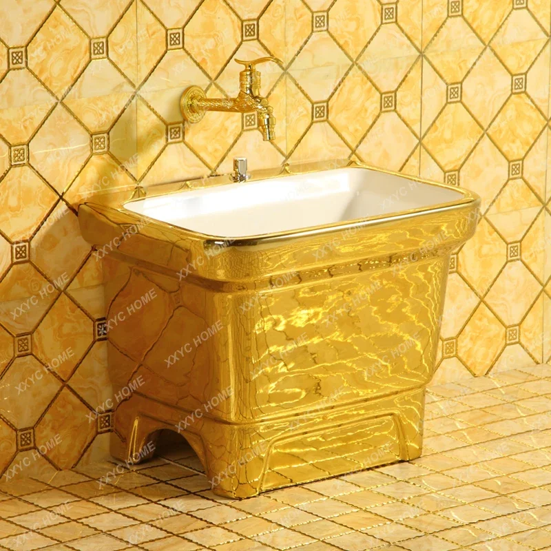Y1 European-Style Gold Mop Pool Dehydration Basket Ceramic Automatic Drainer Pool Mop Sink Balcony  Basin Mop Basin