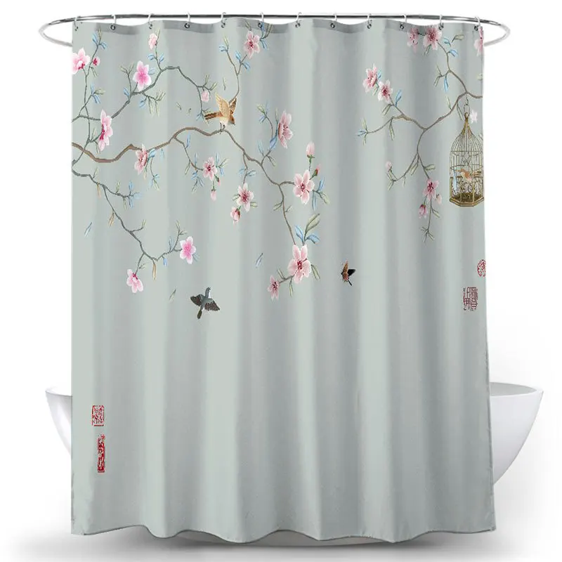 Flower and Bird Shower Curtain Waterproof Bathroom Decorative 3D Printed Fabric Decorative Shower Curtain cortina de la ducha