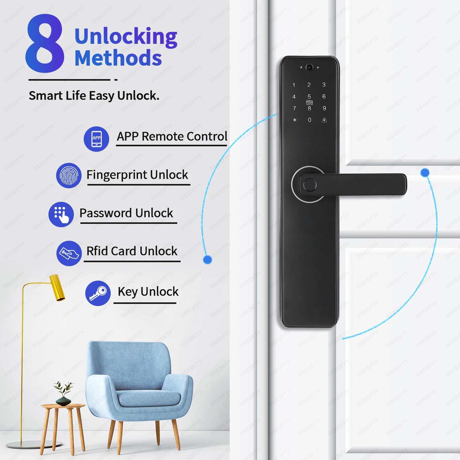 DSKDFTY Digital Electronic Lock tuya wifi lock with camera Smart Door Lock With Battery Biometrics Fingerprint APP for Home