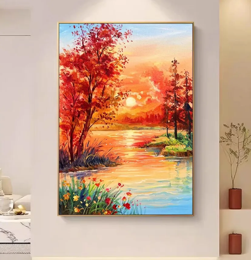 

9ct 60x80cm Sunset Lake Embroidery DIY Chinese Style Printed Kits Cross Stitch Needlework Set Home Decor Crafts 56 Colors