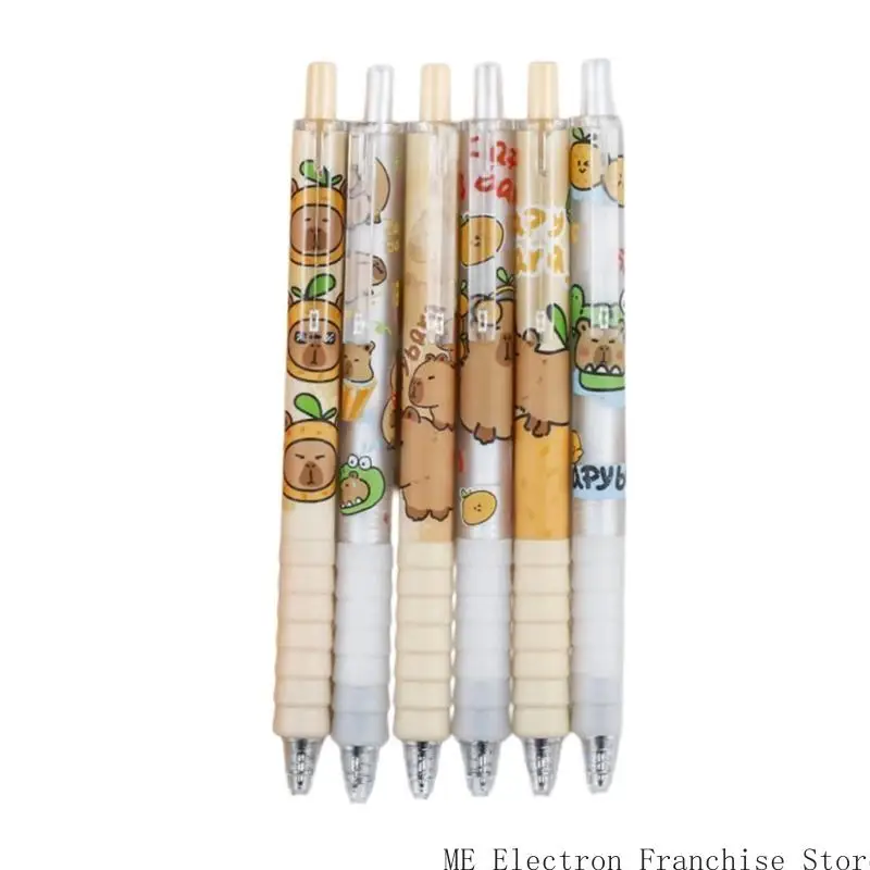 T5EA Juego 6 cartoon gel Pen secado rápido Pen en gel retráctil 0.5 mm Custodia cómoda suave para escribir para escribir