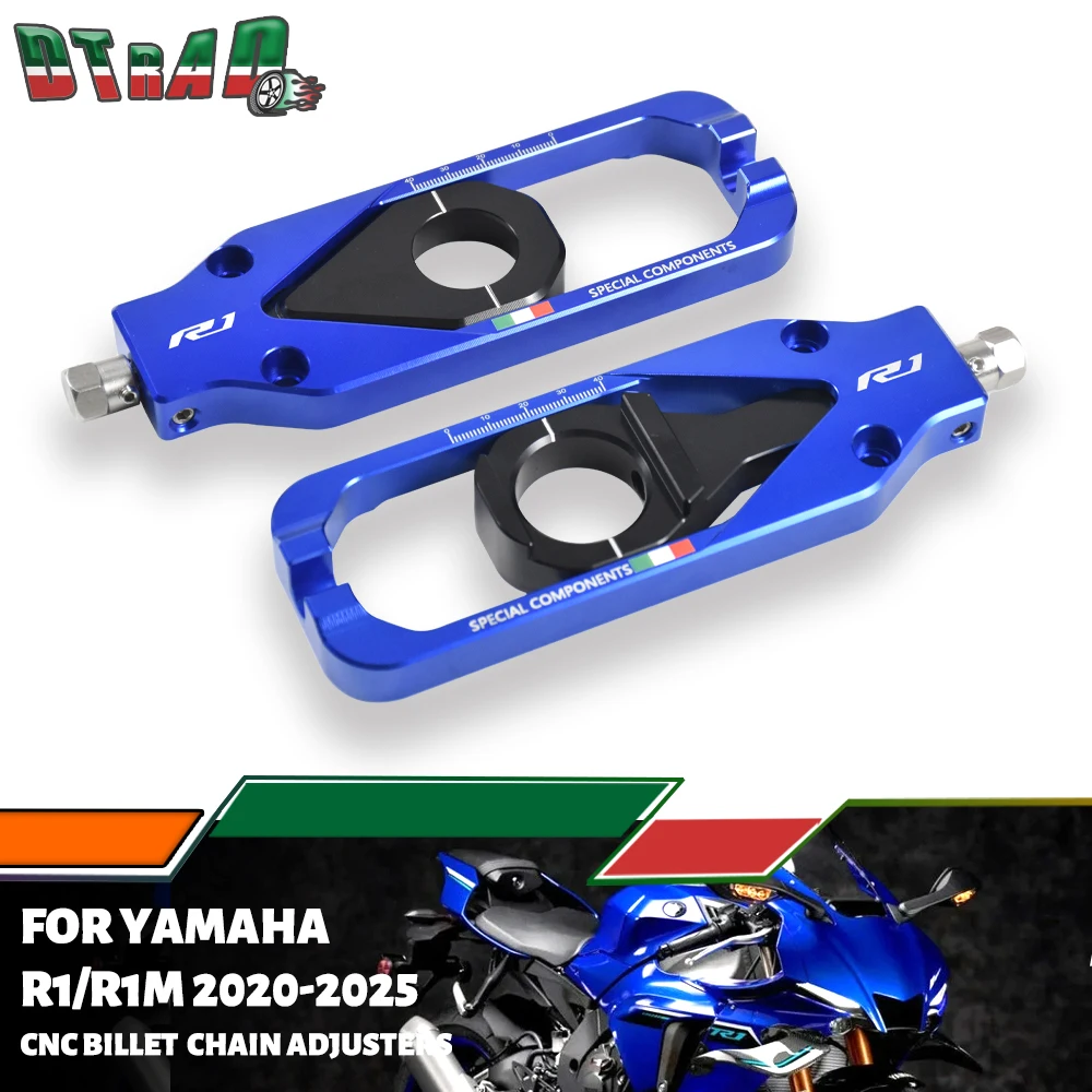 Motocycle CNC Aluminum Chain Adjusters For YAMAHA YZF-R1 YZF-R1M 2020 2021 2022 2023 2024 2025 Motorcycle Modified Accessories
