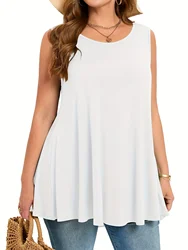 Womens Plus Size Tops Summer Tank Top for Women Sleeveless Shirts Casual Crew Neck Sleeveless Dressy Casual Tshirts - White