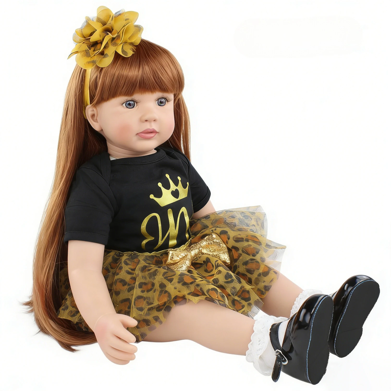 BZDOLL 60 cm Reborn-Baby-Prinzessinnenpuppe, Spielzeug für Mädchen (weiche Vinyl-Teile, Stoffkörper), 24 Zoll, lange Haare, Prinzessinnen-Kleidung, Puppenhaus-Spielzeug, Geburtstagsgeschenk.
