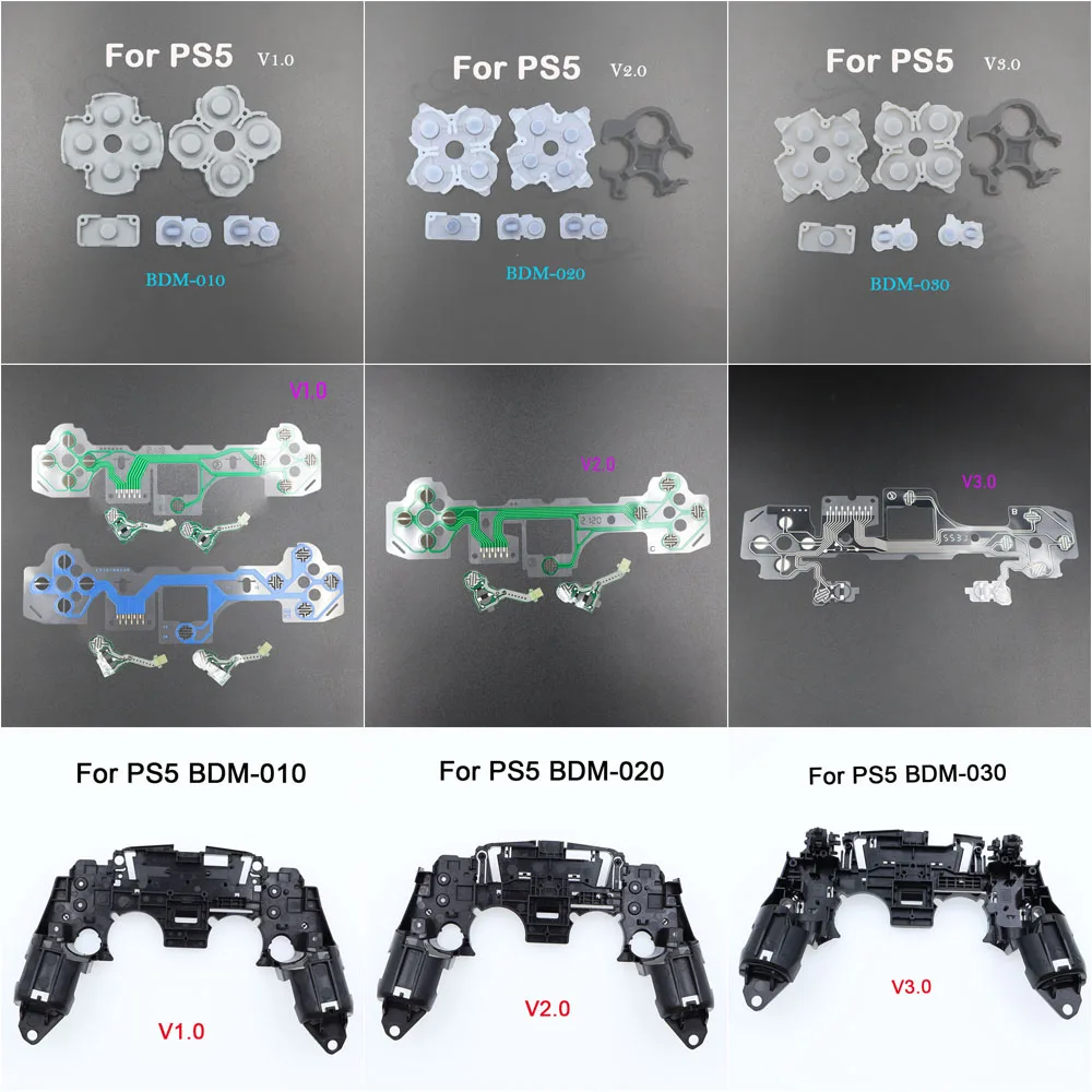 1set For PS5 V1 V2 V3 BDM-010/020/030 Controller Gamepad Middle Frame Bracket Conductive Film & Button Conductive Rubber Pad