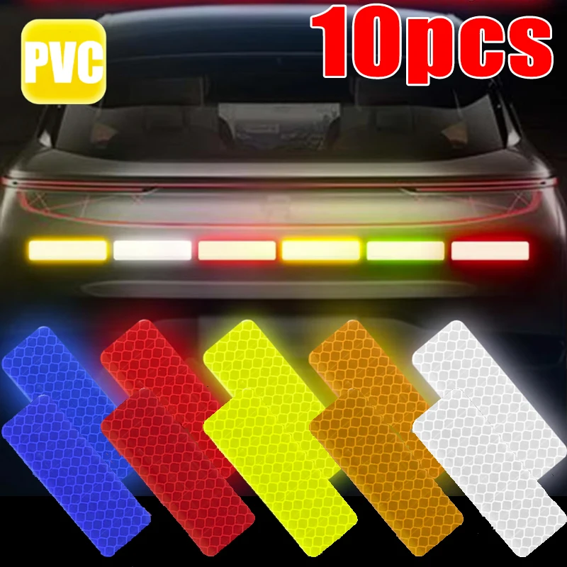 10PCS Waterproof Car Reflective Stickers Secure Reflective Warning Strips Rear Bumper Anti-Collision Decal Car Exterior Parts