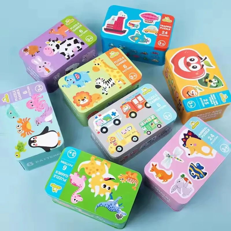 Baby Puzzle Montessori Educational Toys 3D Wood Puzzle Game Iron Box Children Puzzle Jigsaw Wooden Puzzles for Kids 2 3 4 5 Year