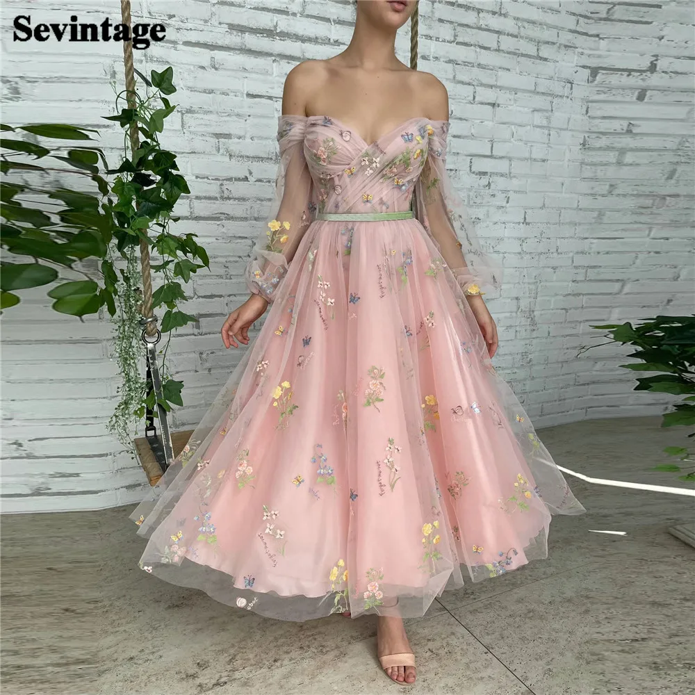 

Sevintage Fairy Ivory Chiffon Prom Dress A-Line Sweetheart Off The Shoulder Ankle Length High Slit Evening Dress robes de soirée