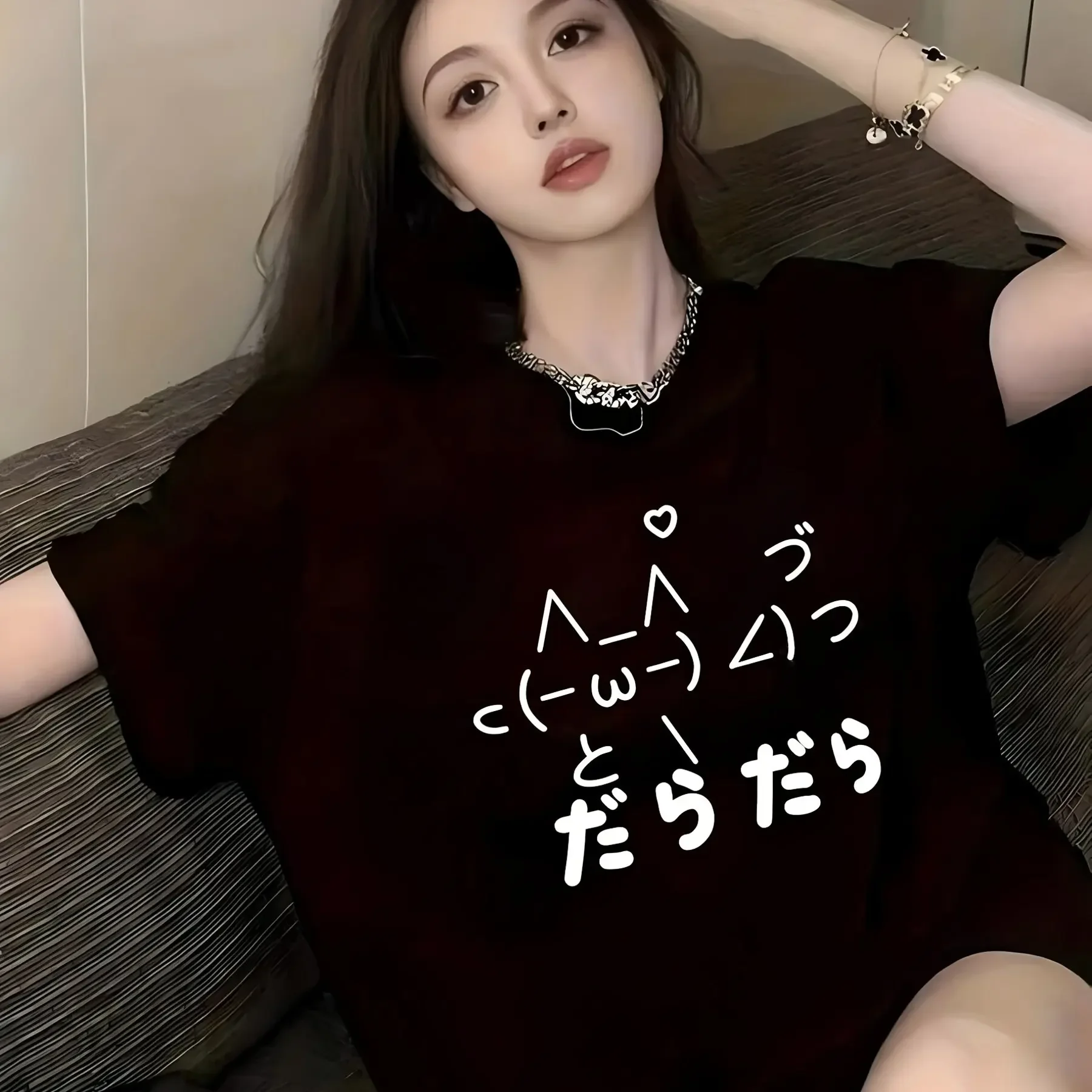 Cute Japanese and Korean Print Casual Minimalist Women's Kids T-Shirt Short-Sleeve Summer Fashion Versatile Y2K Women's Clothing