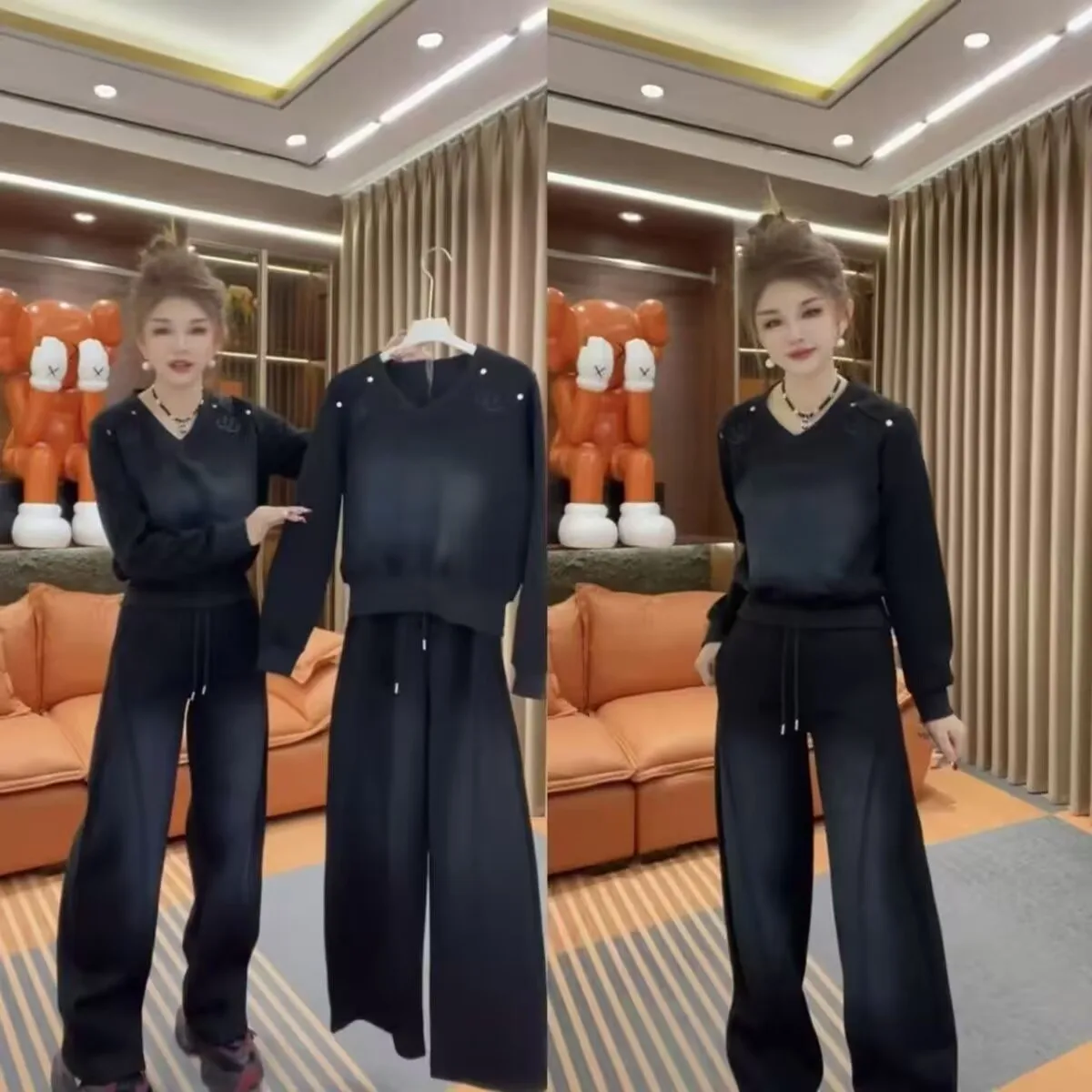 Fashionable Embroidered Cotton-Like Long Sleeve Sportswear Set for Women Heavyweight Spring Autumn Two-Piece Casual Outfit