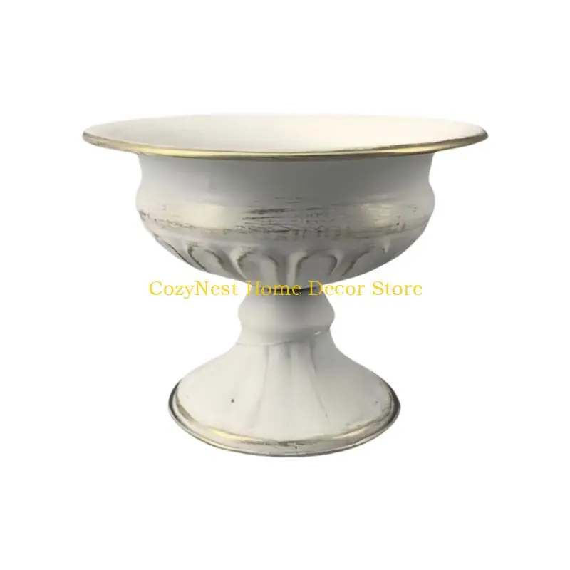 92MF Handcrafted Iron Decorative Urn Planter Antique Metal Small Pedestal Flower Vases For Sophisticated Outdoor Indoor Decors