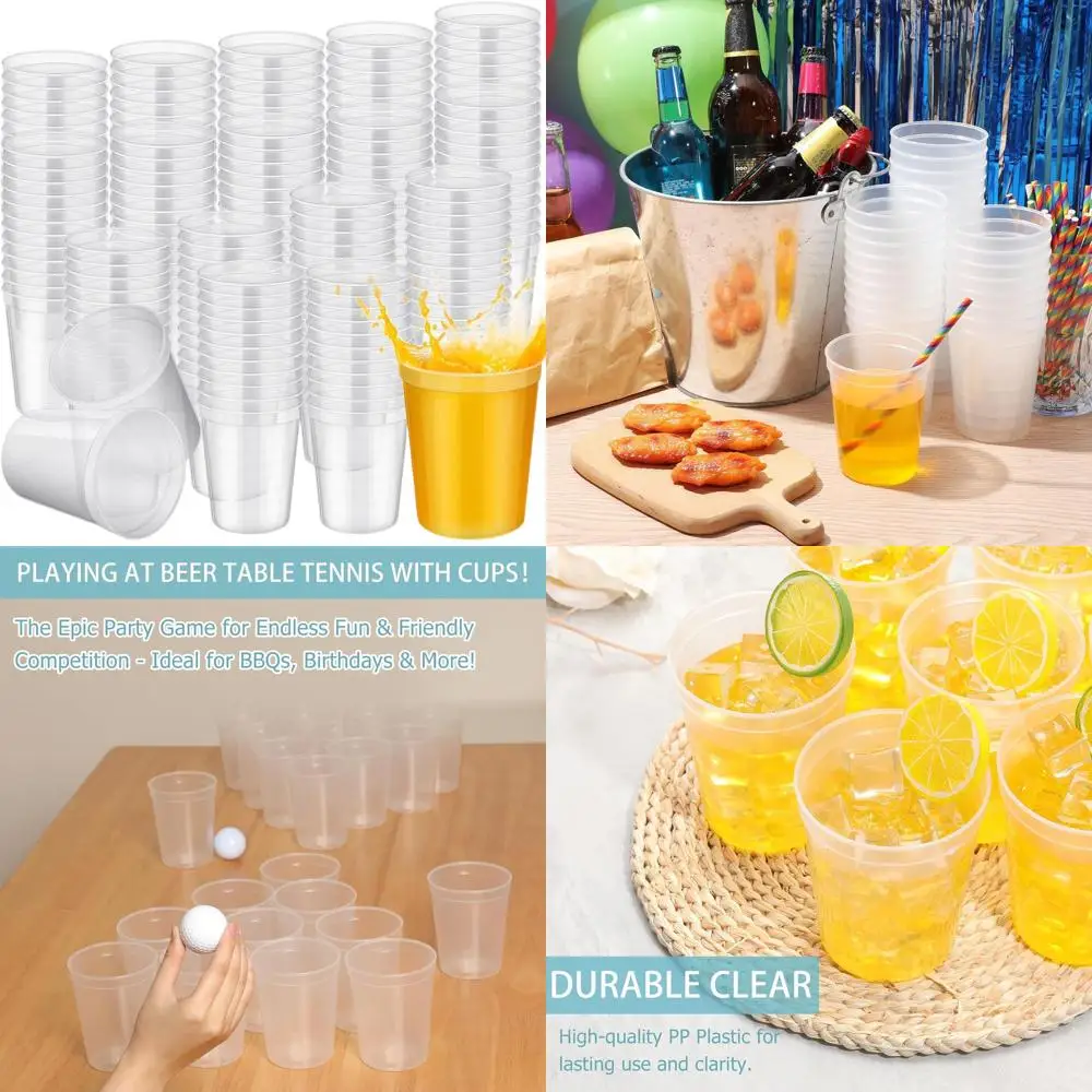 

16oz Reusable Clear Plastic Stadium Cups, 200-Pack for Parties, Events, DIY, 4.5 x 3.54 x 2.72