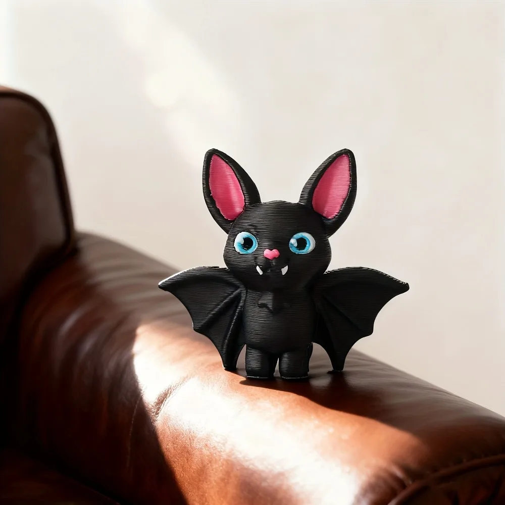 

2 Piece Plastic 3D Printed Inverted Bat Statue Cartoon Blue Eye Hung Bat Sculpture Mini Lightweight Black Bat Ornament Desktop