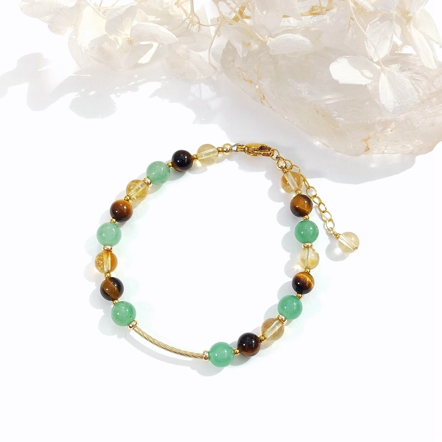 

Lii Ji зеленый авантюрин цитрин тигровый глаз 6 мм американский браслет-подвеска с позолотой 14 карат модные украшения ручной работы