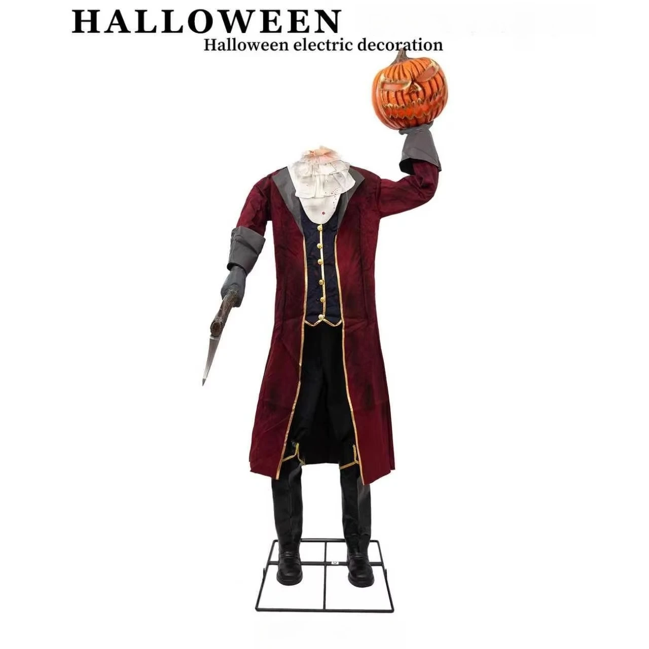 Large Mechanical Animated Headless Knight Halloween Decoration Motion Activated Standing Horror Prop Outdoor Scene