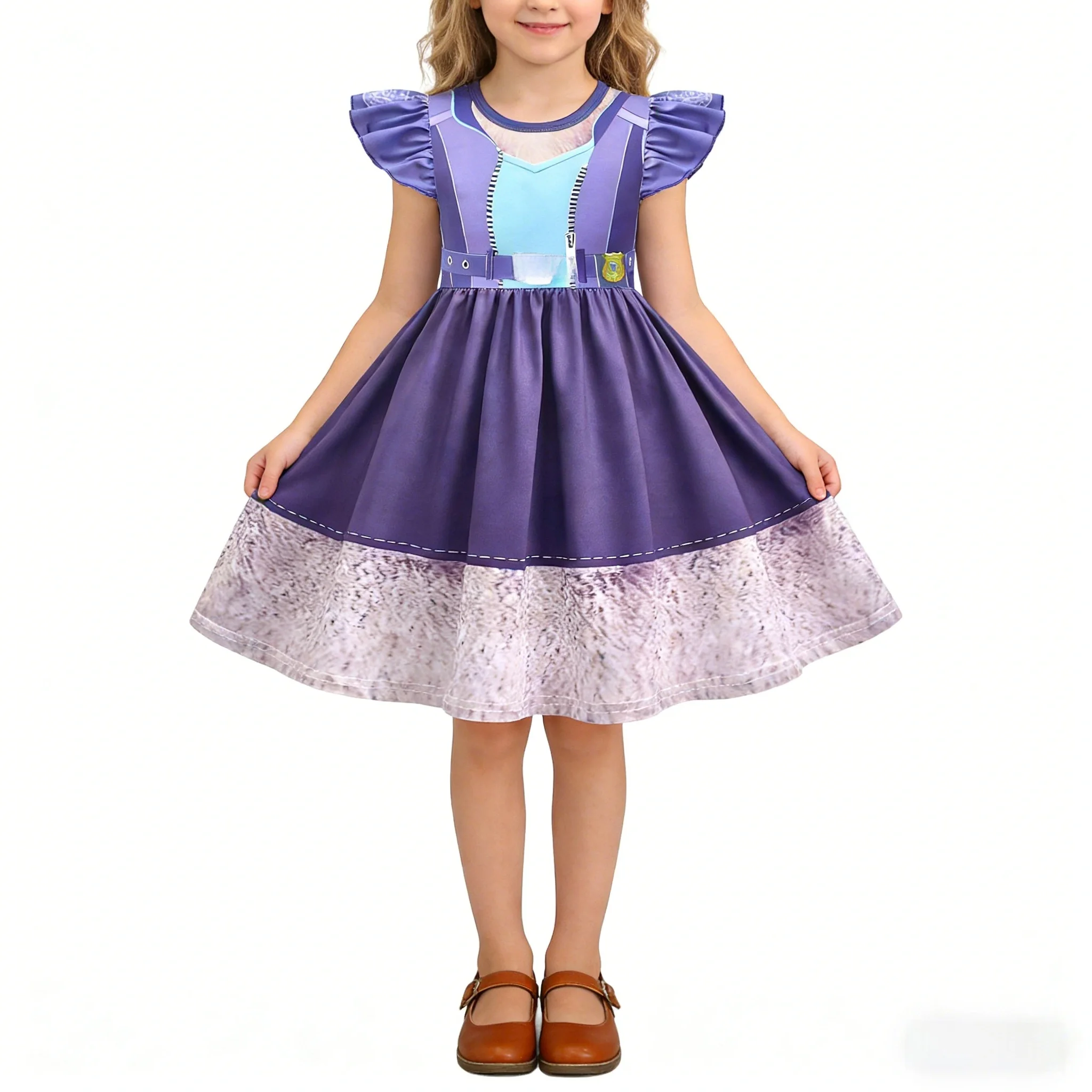 

Платье для девочек на весну-лето 2026, повседневное, с принтом из мультфильма, для вечеринок и дней рождения, с рукавами-крылышками, бутик-одежда, 3-9 лет