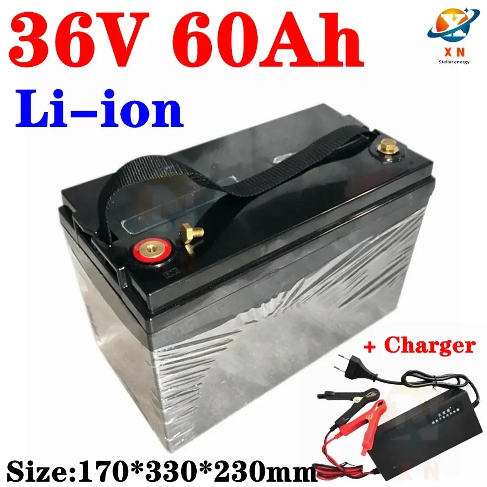 

waterproof 36v 60ah lithium ion battery with BMS li ion for 2500w 1500w Bike scooter boat EV Tricycle inverter +10A charger