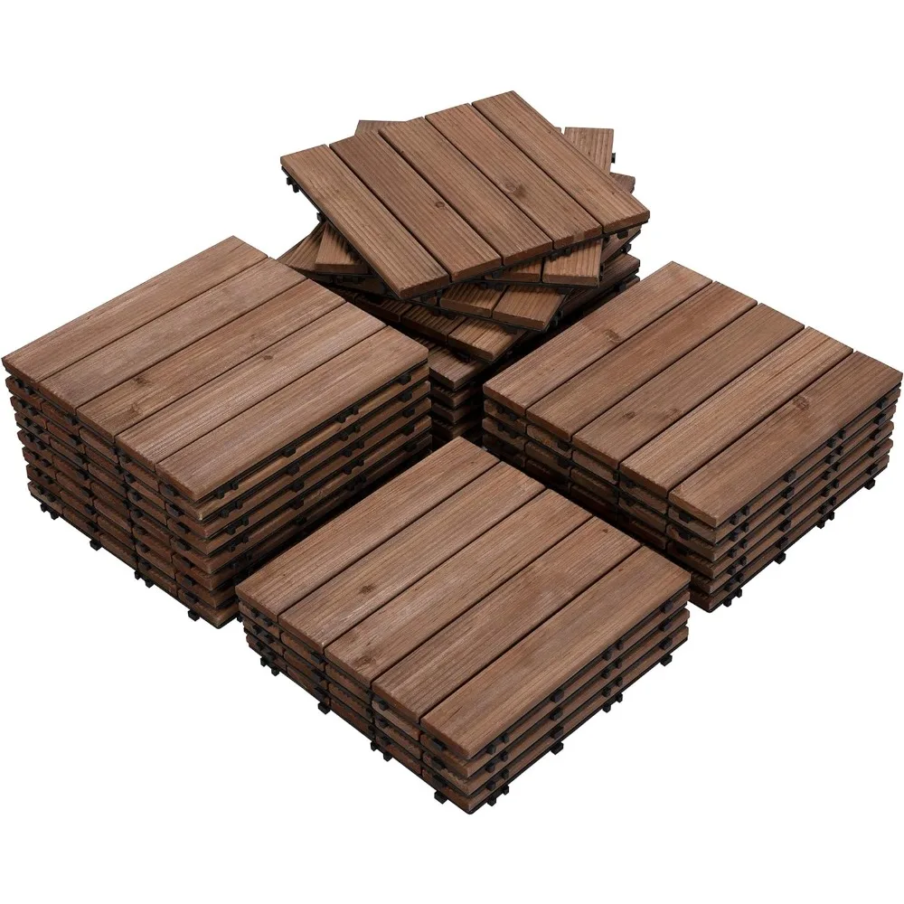 

27PCS Interlocking Patio Deck Tiles, Outdoor Flooring for Garden Poolside, Fir Wood Indoor Natural Wood, Floor Decking Tile