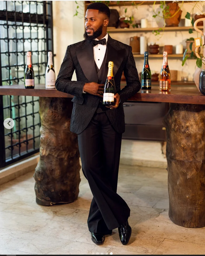 

Black Jacquard Men Suit Set 2 Pcs Blazer+Pants Trousers Groom Wedding Tuxedos Formal Office Business Jacket Coat Customized