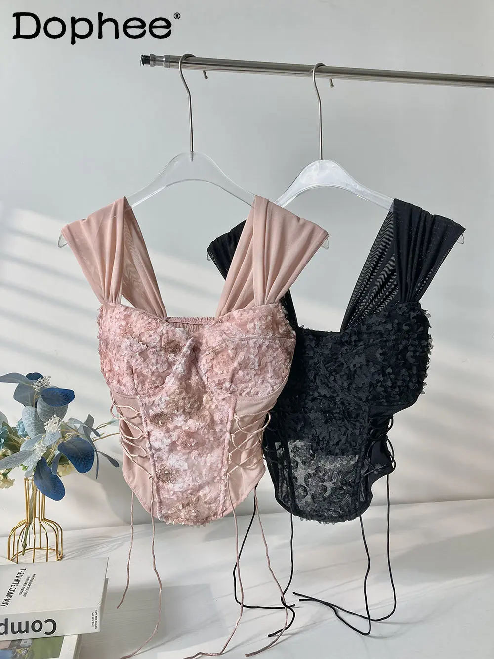 

Французская милая розовая Цветочная Красивая жилетка на спине, летний нагрудный топ на лямках