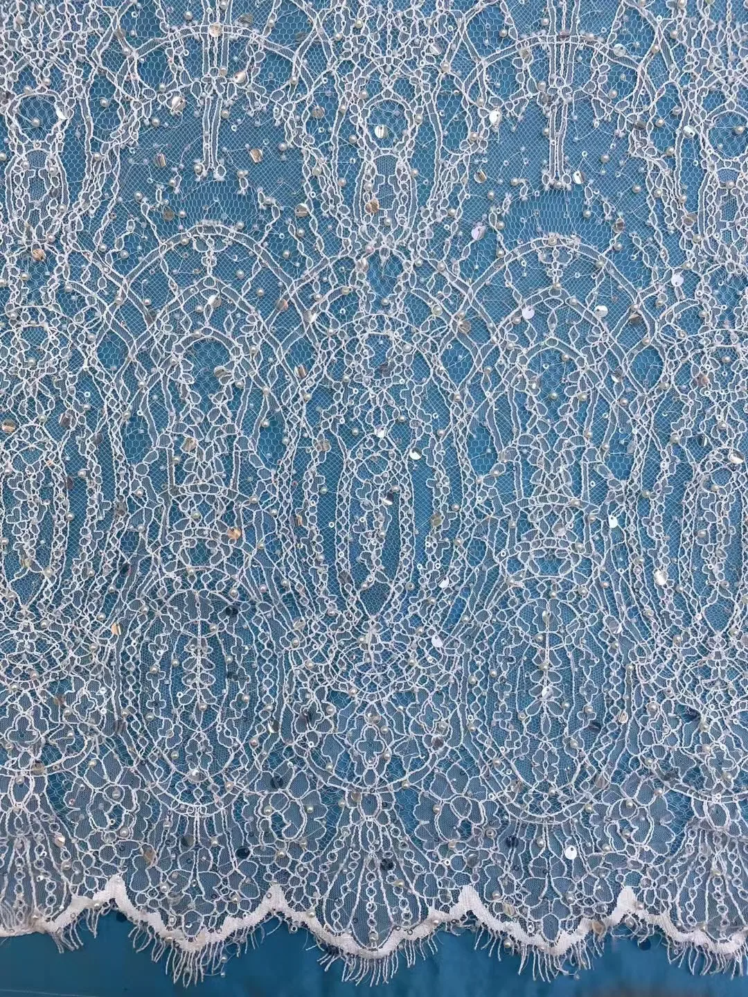 2026 Latest Beaded Lace Fabric For Wedding High Quality African Lace Fabric French Mesh Lace Fabric With Beads For Party AX2601