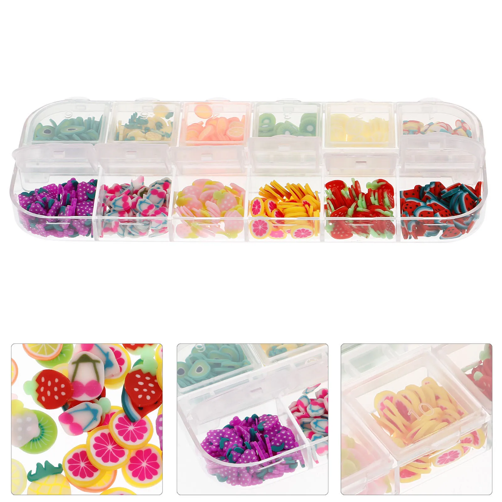 

12 Grid Polymer Clay Slices Colorful Box 3D Fruit Nail Charms DIY Nail Art Decorations Cute Crafts Supplies Fruit Clay Charms